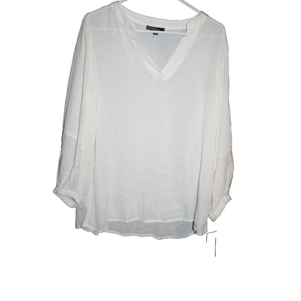 Studio JPR Macy's Womens 3/4 sleeve Blouse Shirt Boho Ivory  Silver Medium M NWT